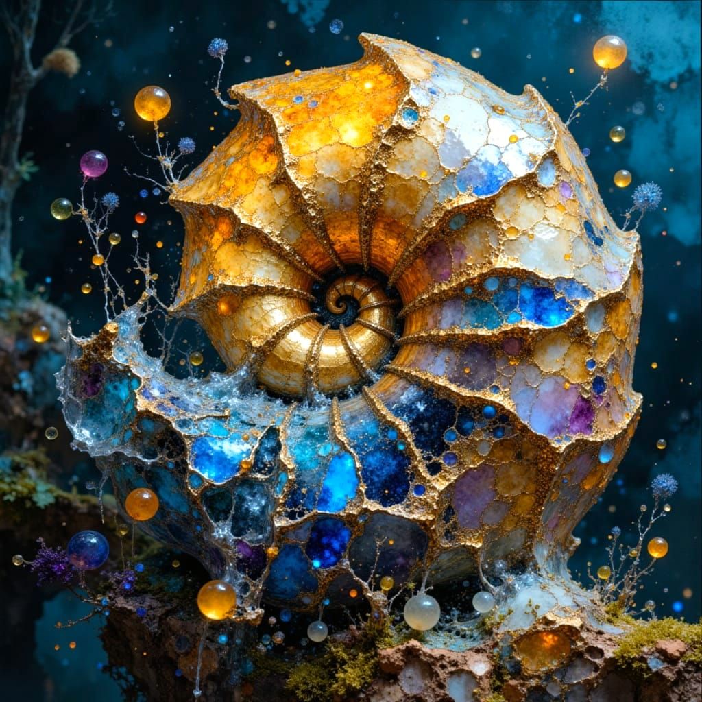 Massive Nautilus Shell With Bioluminescent Fish