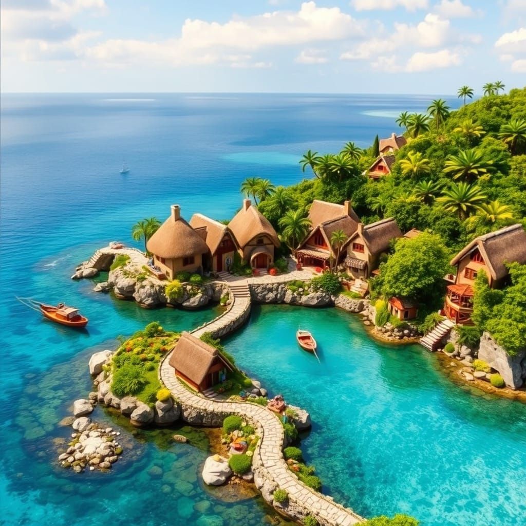 Charming Secluded Island Village in Warm Colors