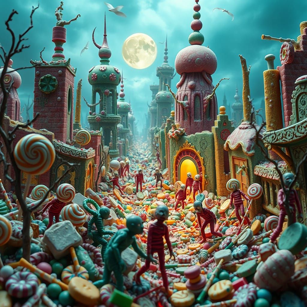 Post-Apocalyptic Candy City in Tim Burton Style