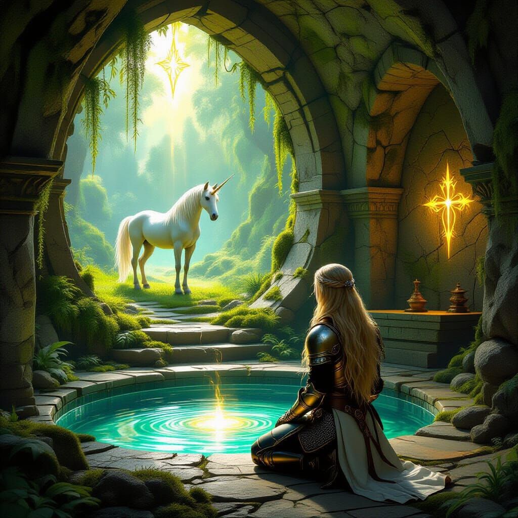 Paladin in Temple to Unicorn Goddess