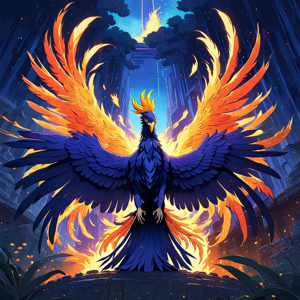 Phoenix Protecting Family in Shimmering Flames