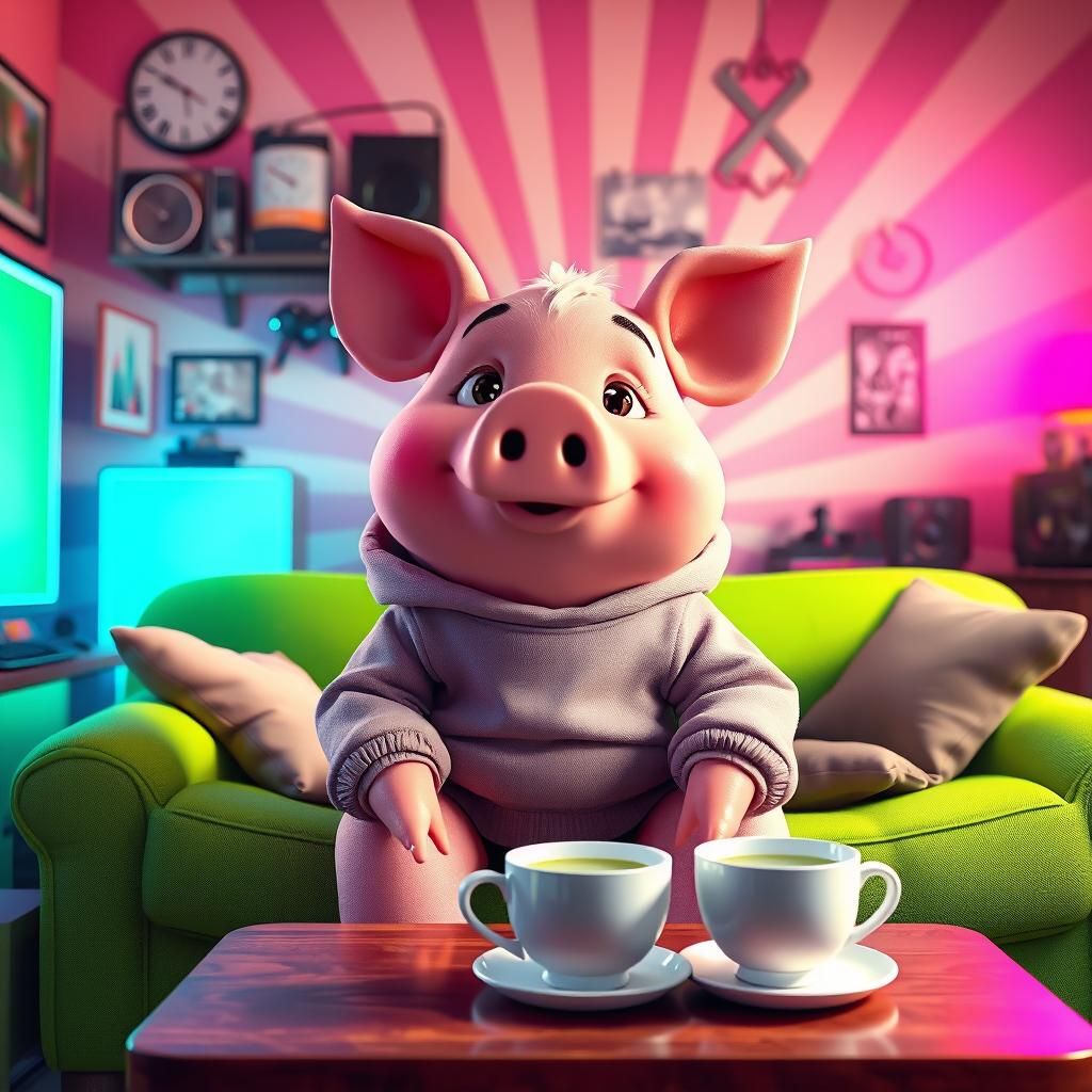 Pink Pig Streamer in 3D Digital Art Style