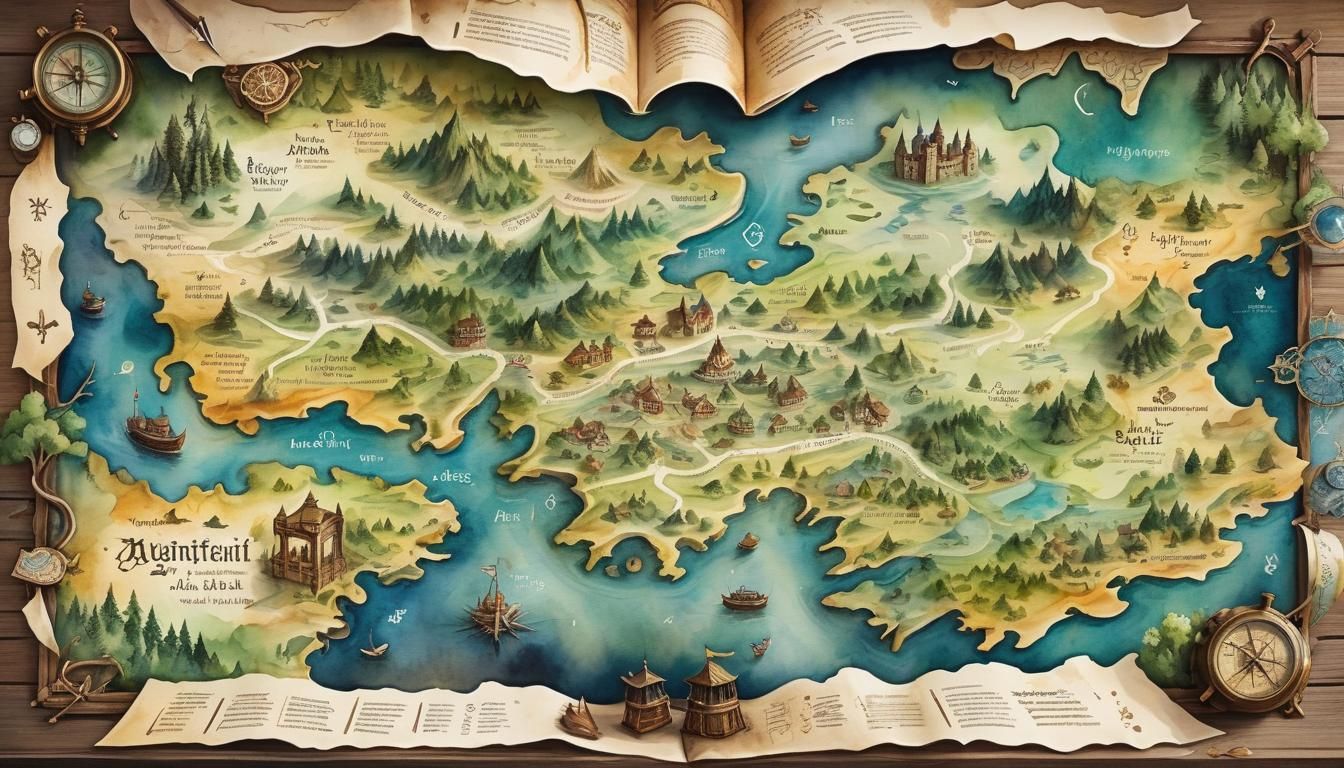 Ancient Map with Fantasy Realms in Watercolor
