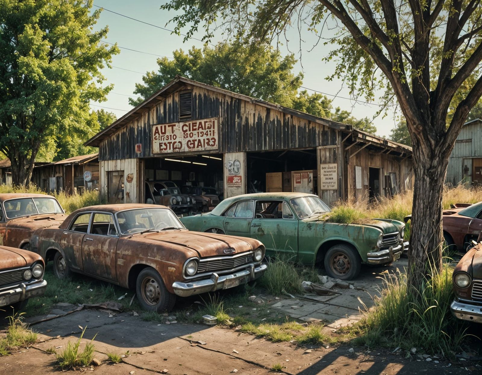 Abandoned Auto Repair Garage with Vintage Cars