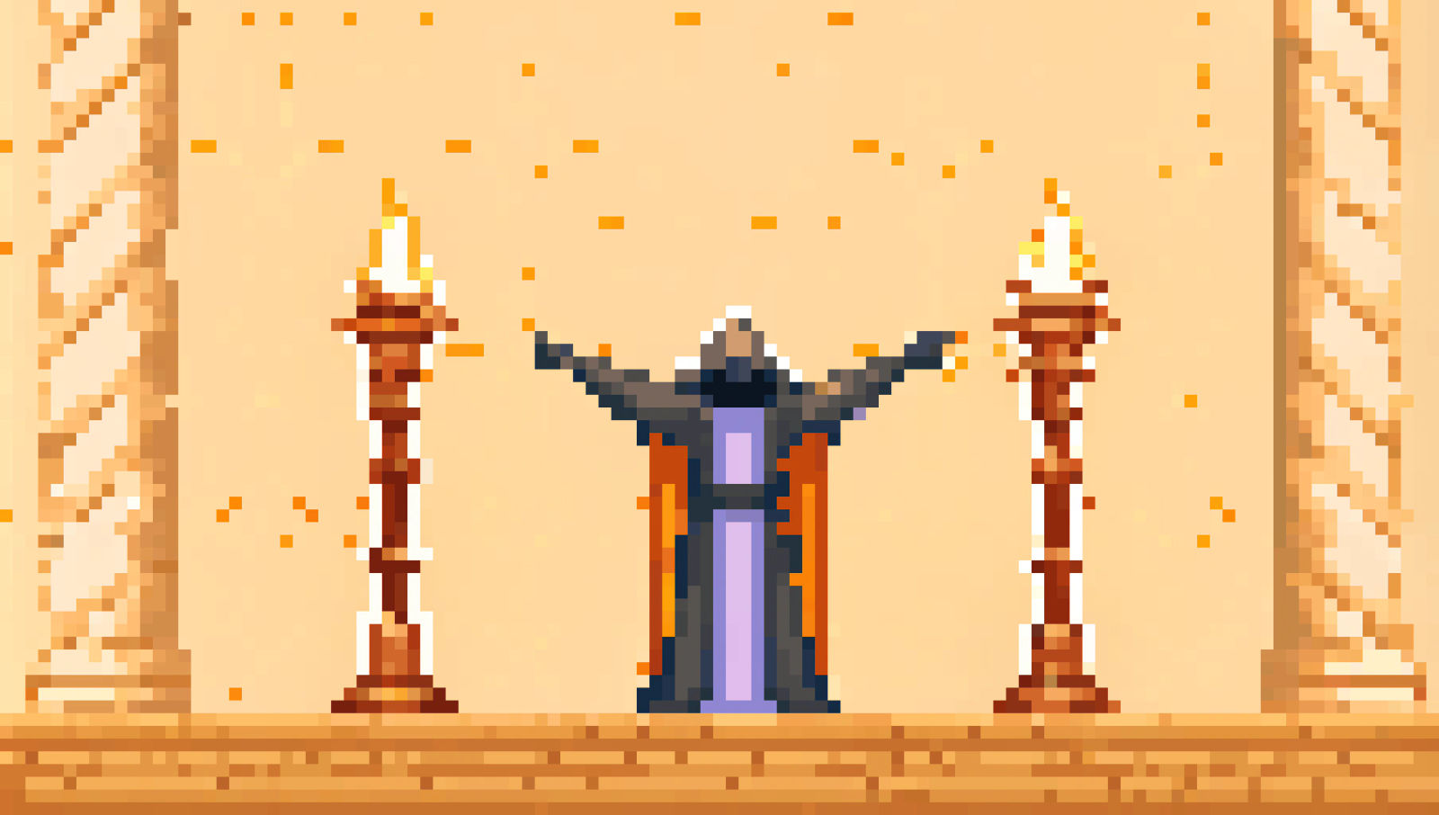 Majestic Pixel Art Wizard in a Fantasy Landscape