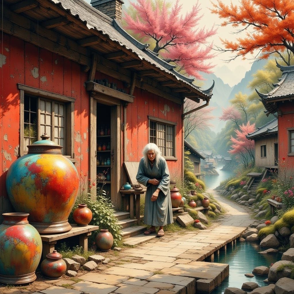 Ginger Jar Craftsman in Rural China, Traditional Style