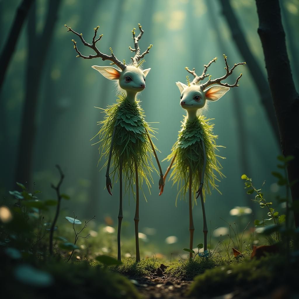 Luminescent Forest Creatures in Mystical Setting