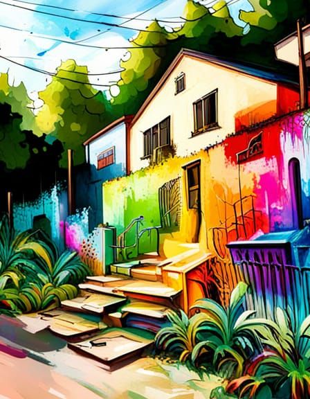 Overgrown Garden Graffiti Art in Abstract Style