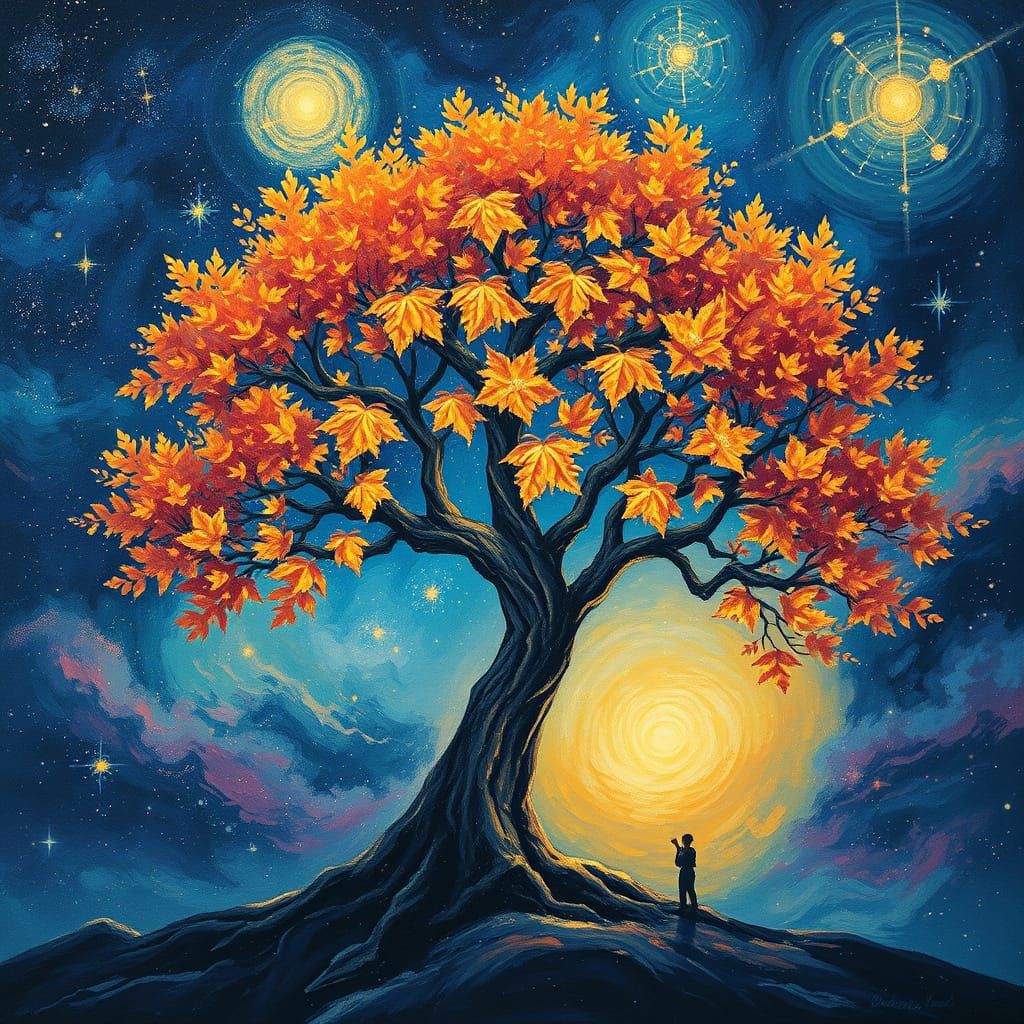 Cosmic Tree Rooted in Spacetime with Starry Nebulae