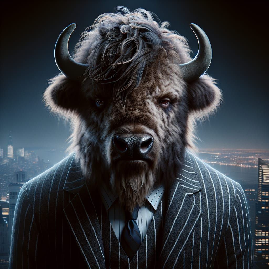 Anthropomorphic Bison Detective in Hyper-Realistic Matte Pai...