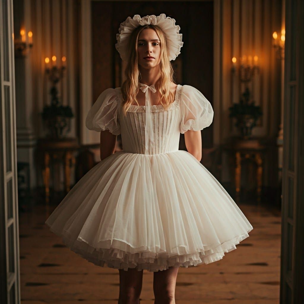 Charming Young Man in Lavish Dress, Giving a Humble Curtsy t...