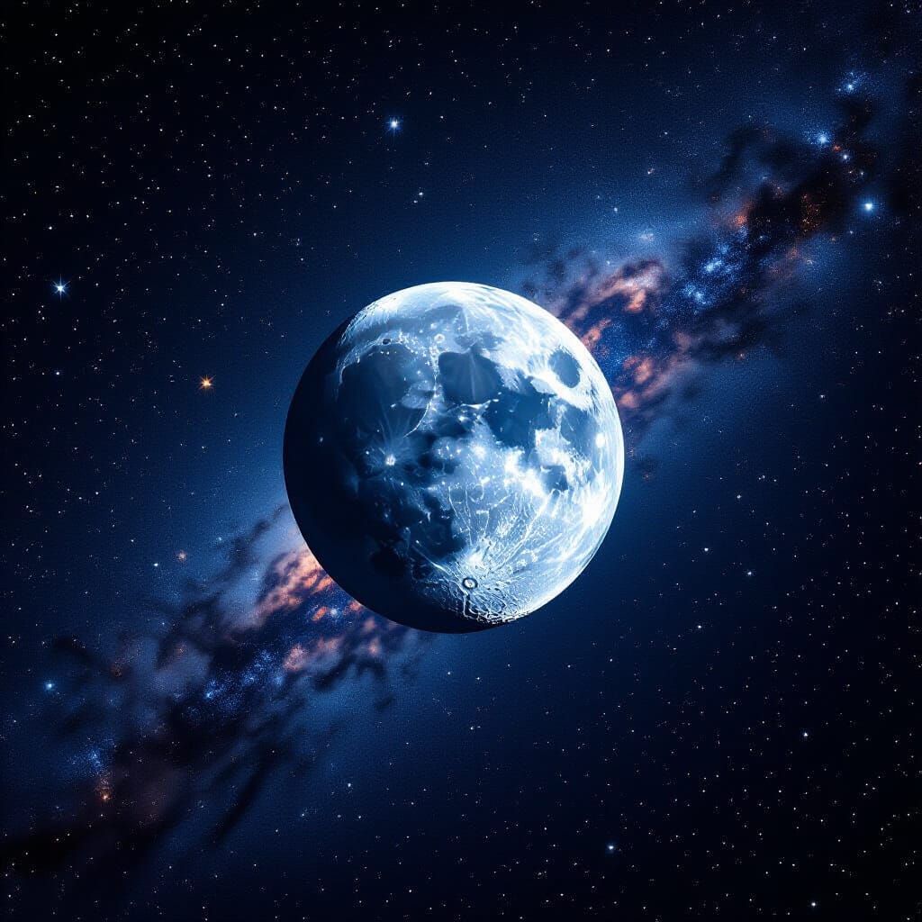 Silver Crescent Moon in Starry Night Sky