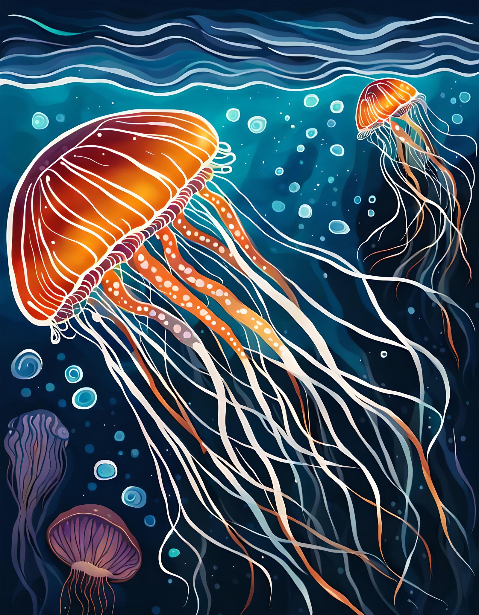 Dreamy Jellyfish in Naïve Aboriginal Art Style