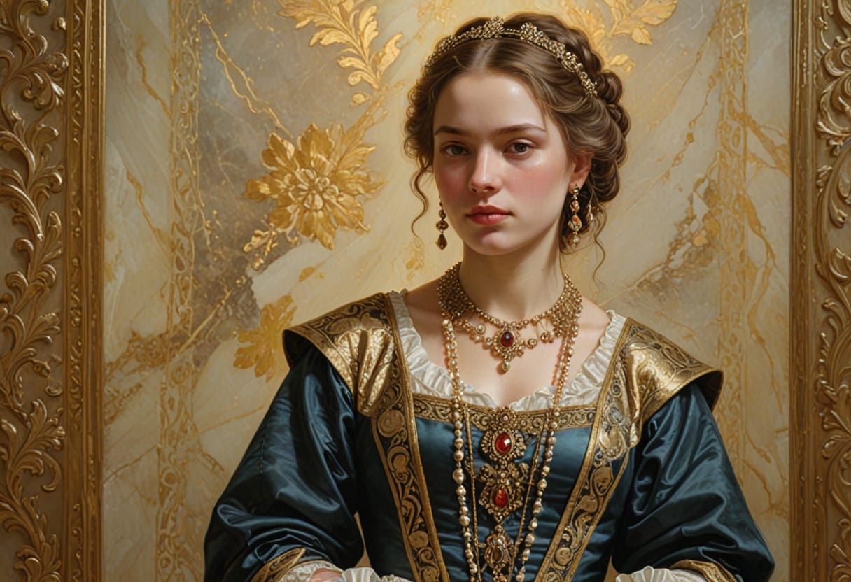 Renaissance Woman in Ornate Clothing with Golden Lighting