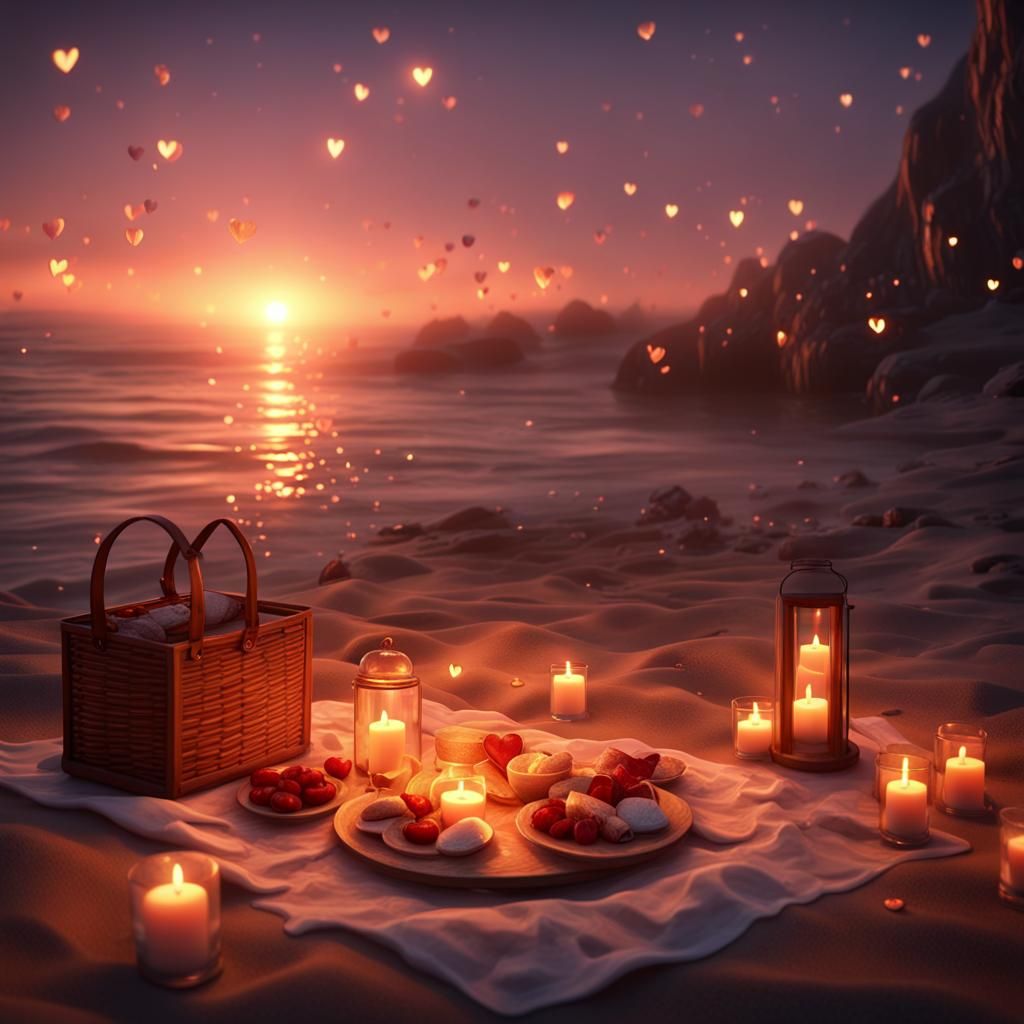 Romantic Candlelit Beach Picnic at Sunset