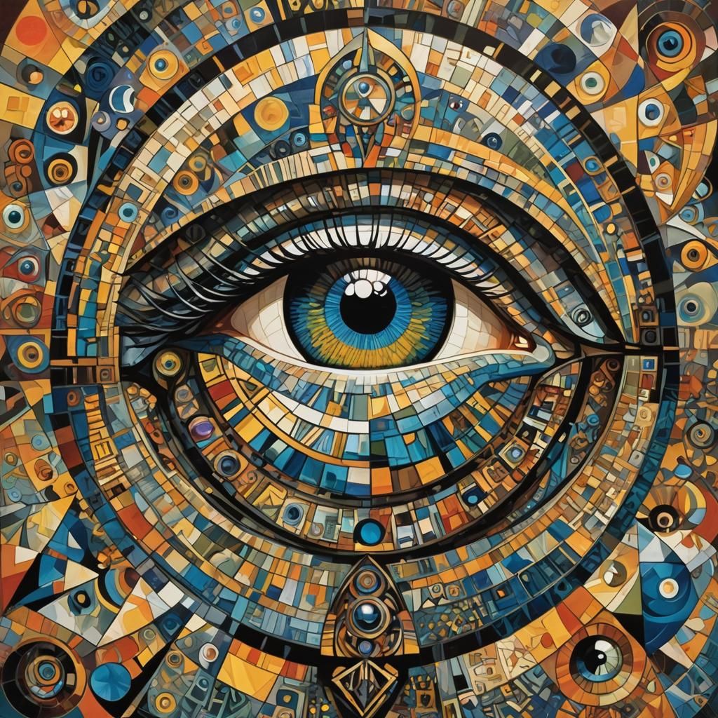 Cosmic Eye in Neo-Cubist Art Deco Style