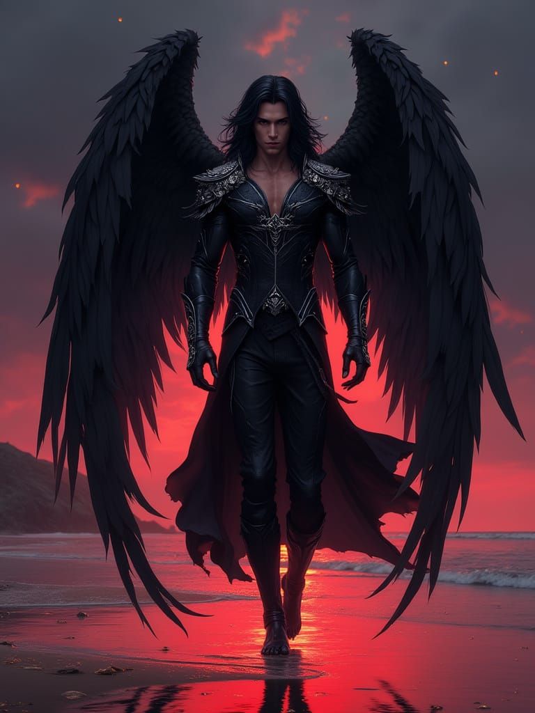 Dark Prince Lucifer with Majestic Black Feather Wings