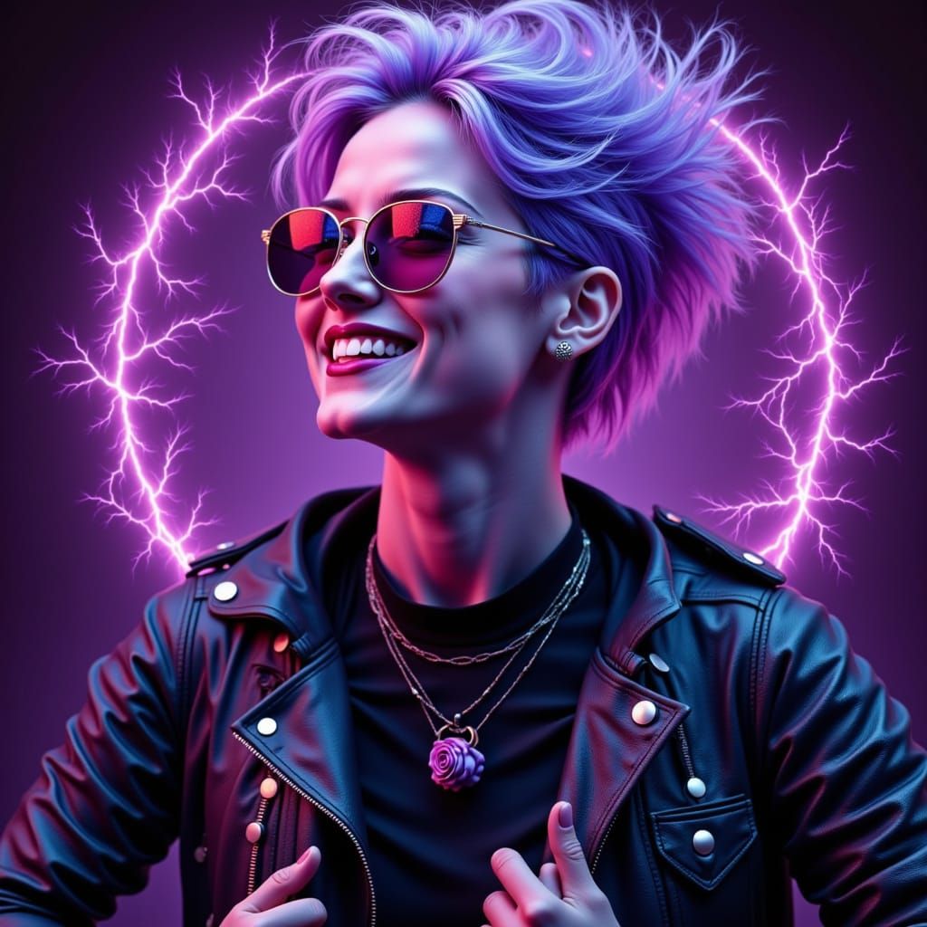 Punk Lady with Devilish Clones in Vibrant Digital Art