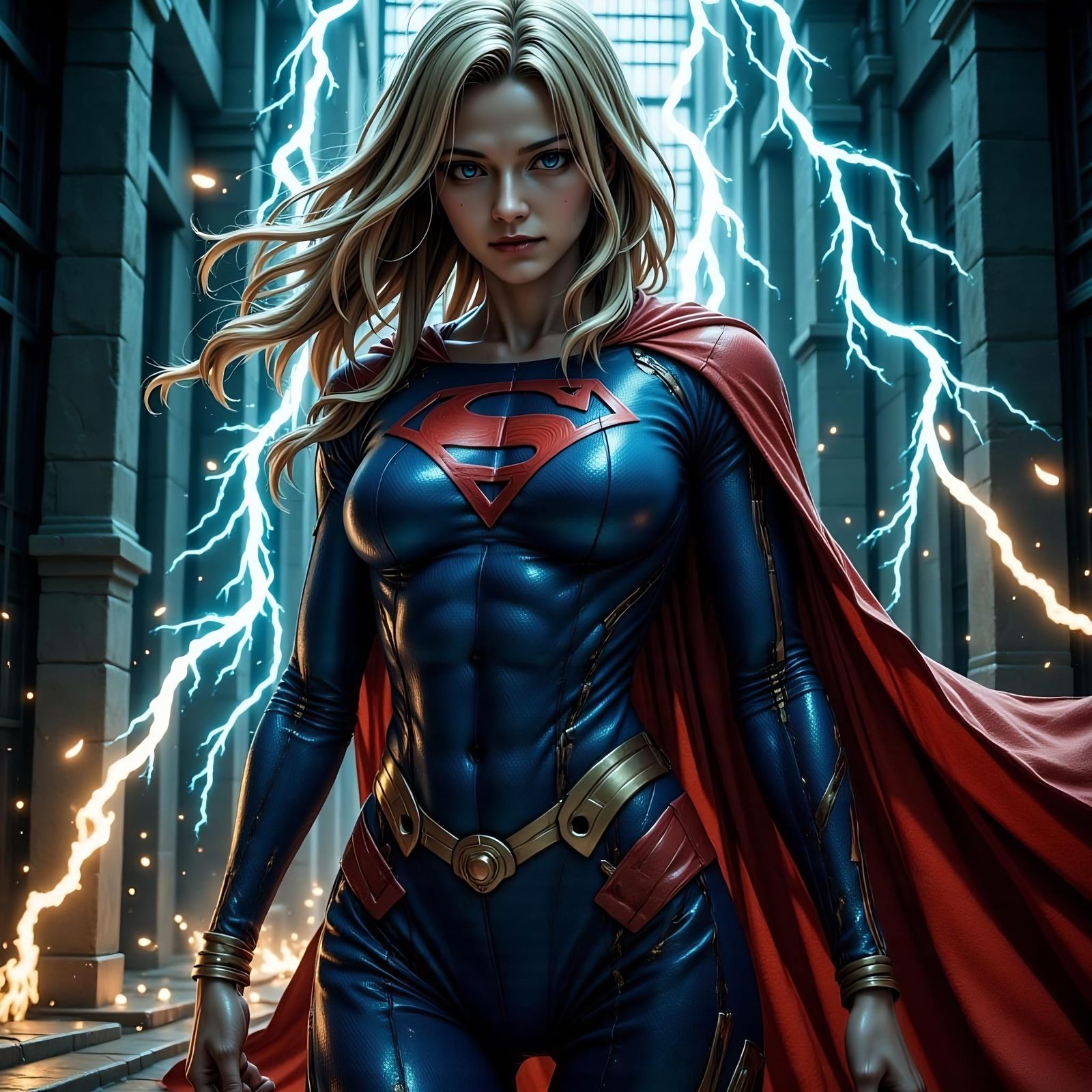 Cybernetic Supergirl in Intense Cyberpunk Battle