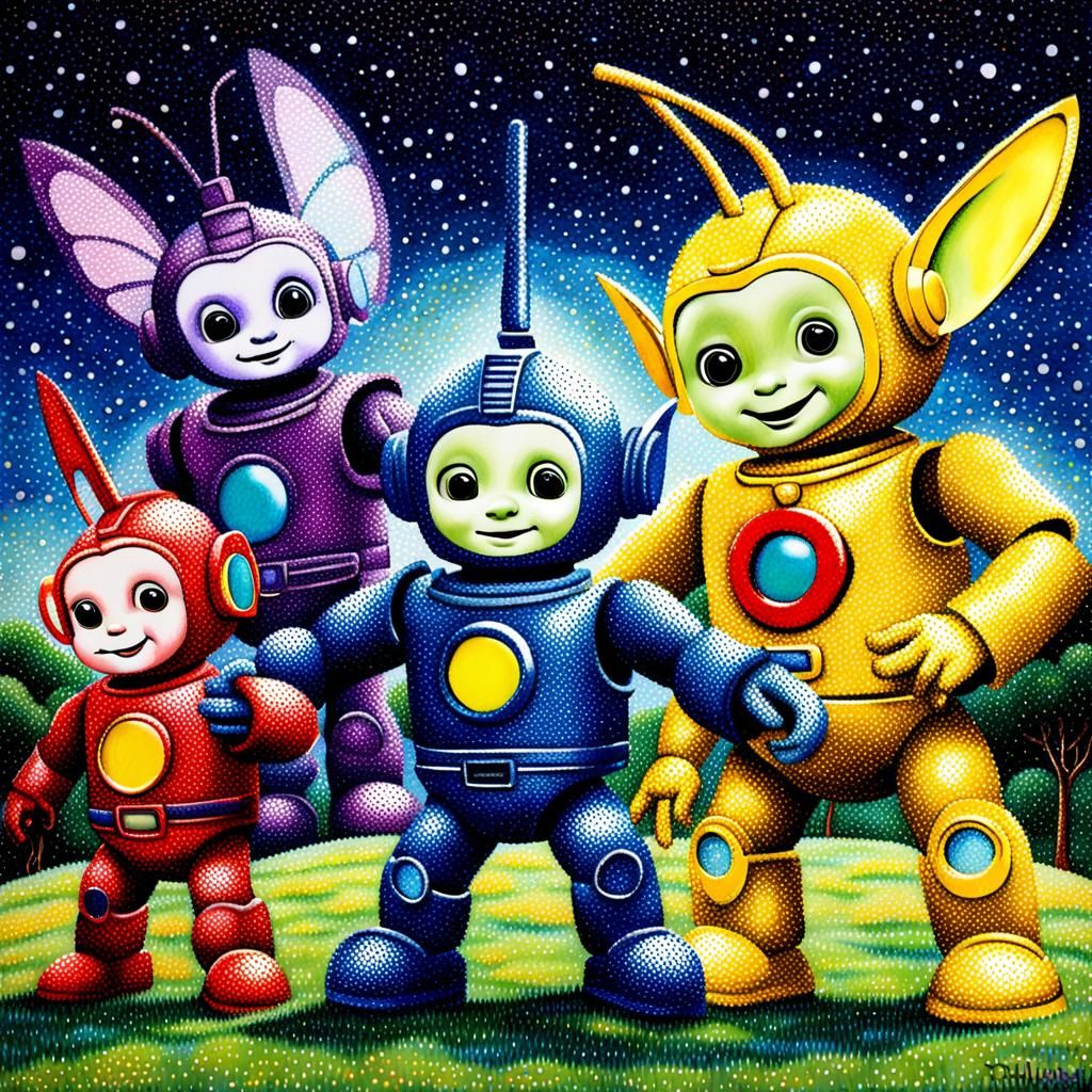 Teletubbies Transformers Mashup in Pointillism