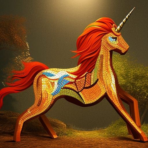Detailed Mosaic Unicorn with Cinematic Lighting