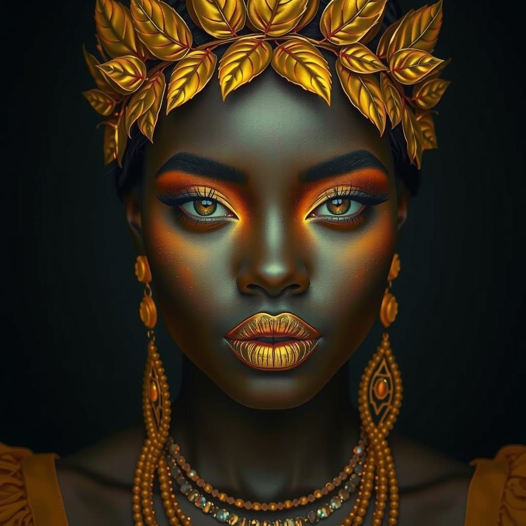 Hyper-Realistic Goddess in Golden Headdress