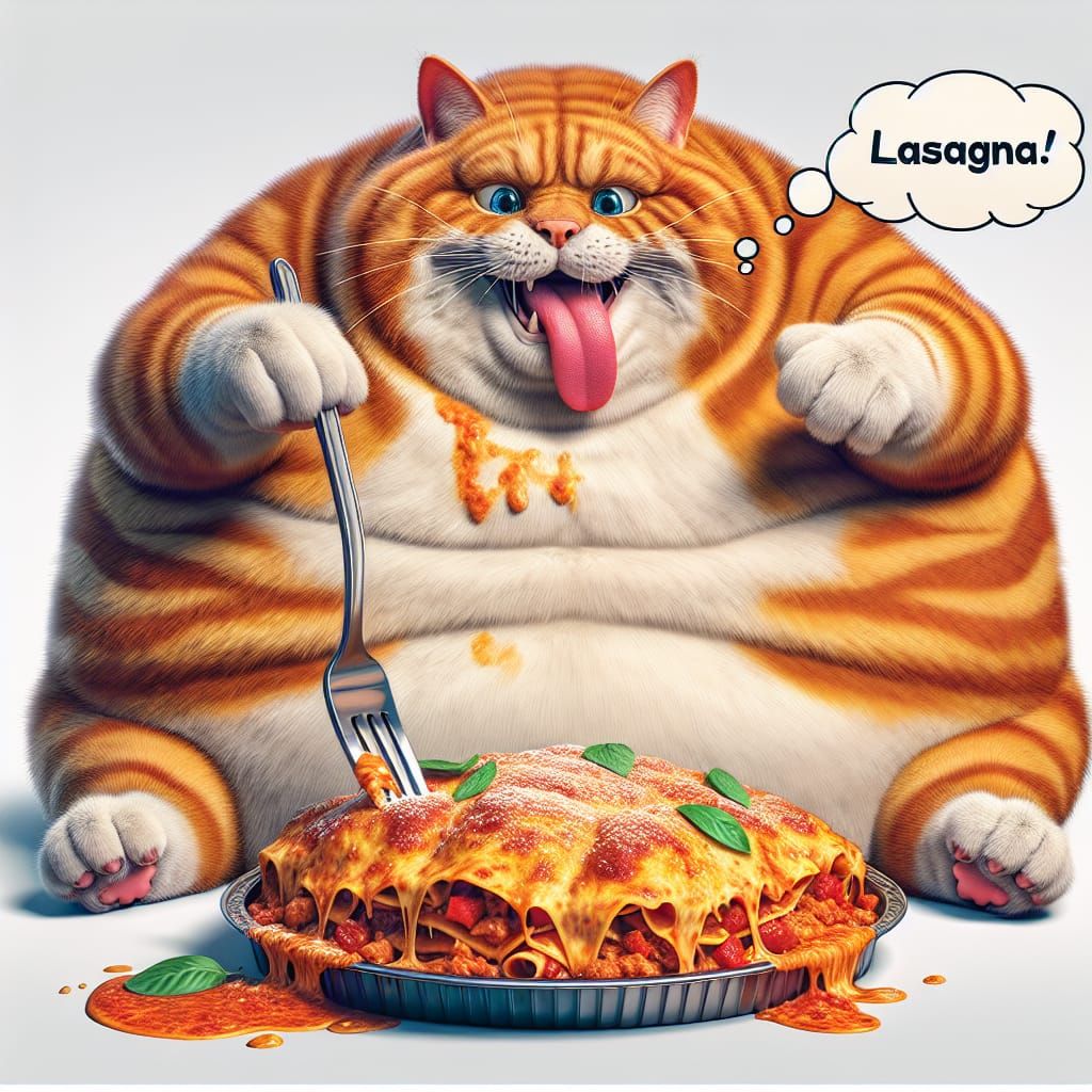 Orange Cat's Lasagna Delight in 8K Resolution