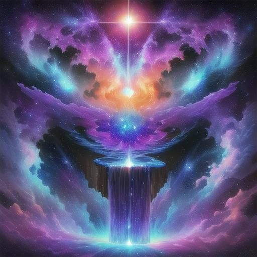 Nebula Double Exposure Solar Falls in Mixed Media