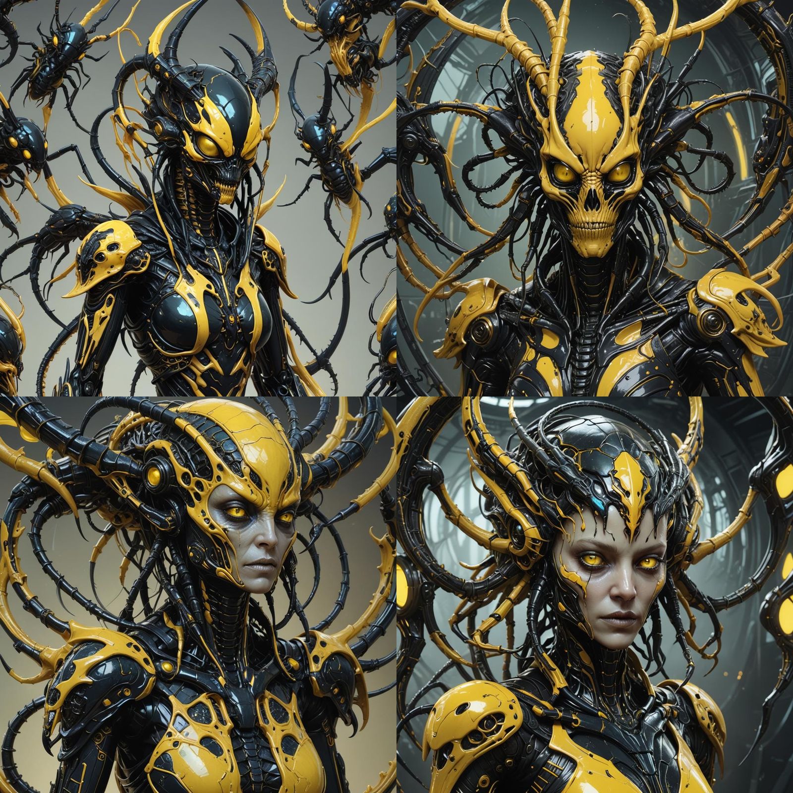 Bioluminescent Demonic Wasp Queen Portrait