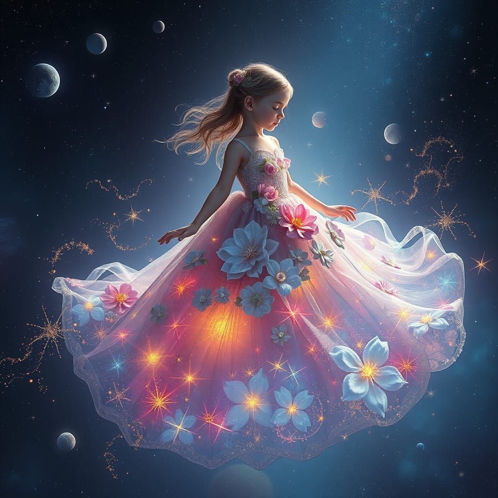 Ethereal Princess in a Celestial Ball Gown with Dancing Star...
