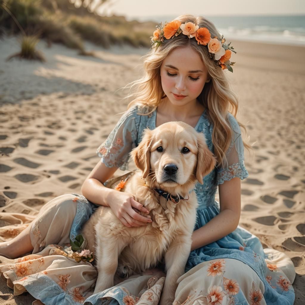 Girl and Puppy: Whimsical Fantasy Portrait