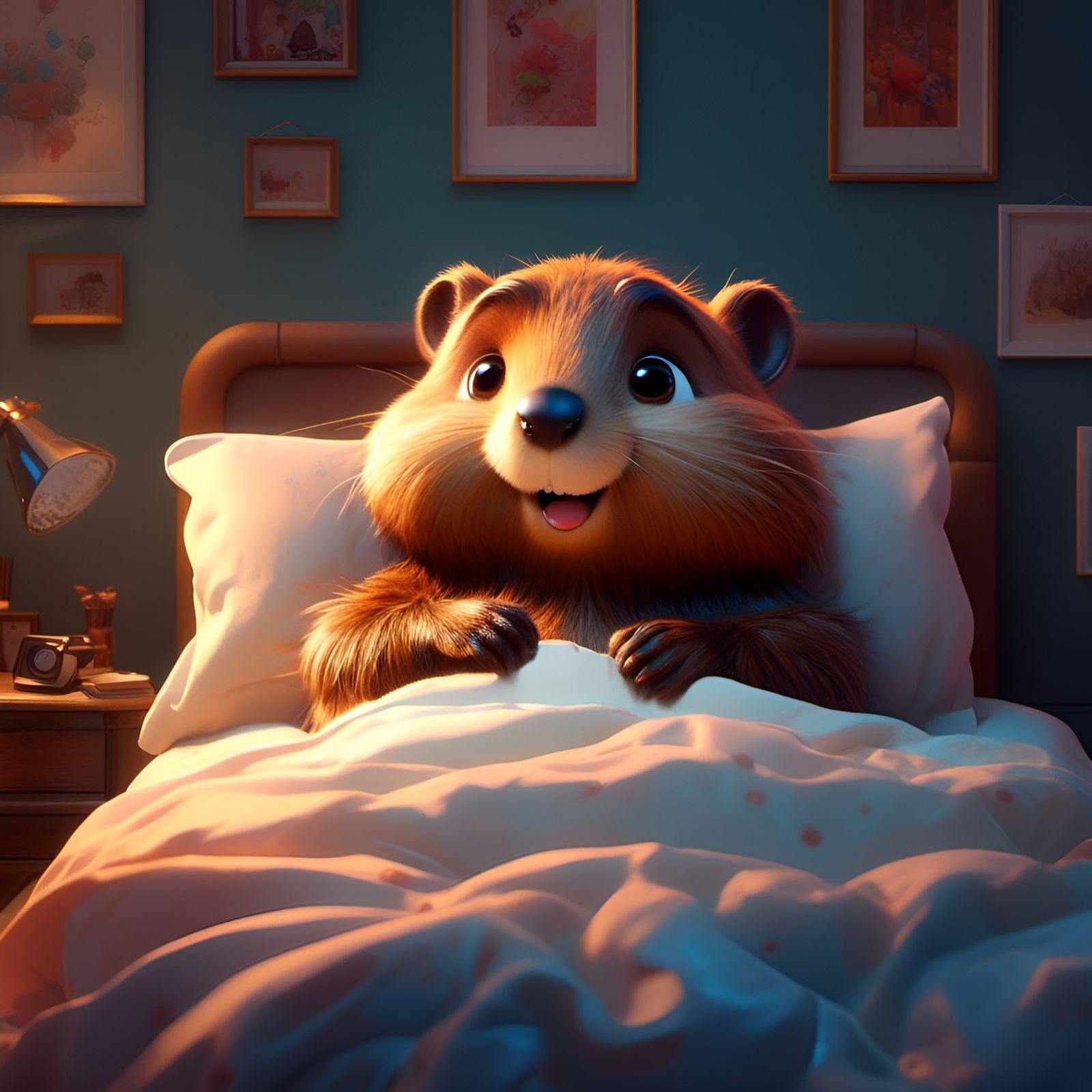 Adorable Beaver Portrait in Pixar Style