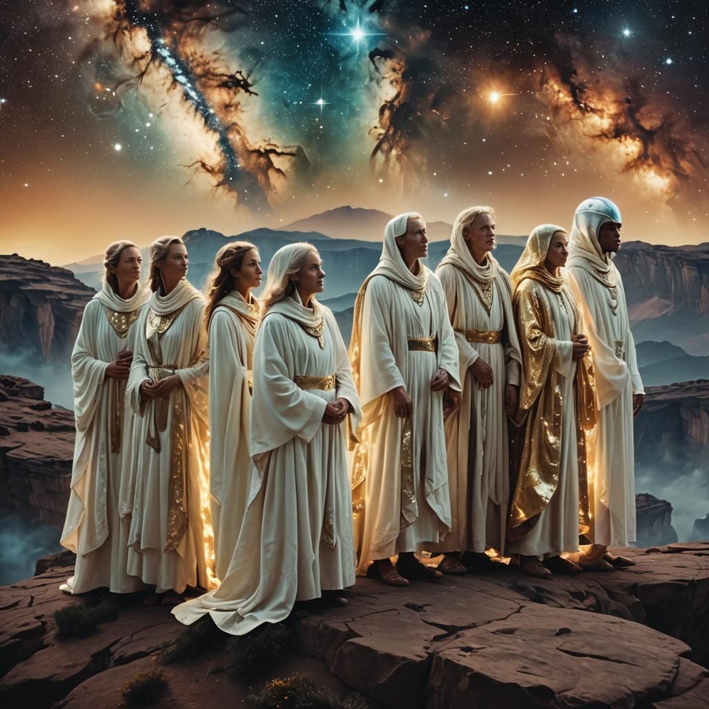 Pleiadians Gazing at Nebula in Cinematic Style