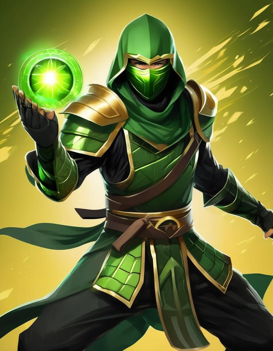 Green Ninja Fantasy Art with Golden Armor