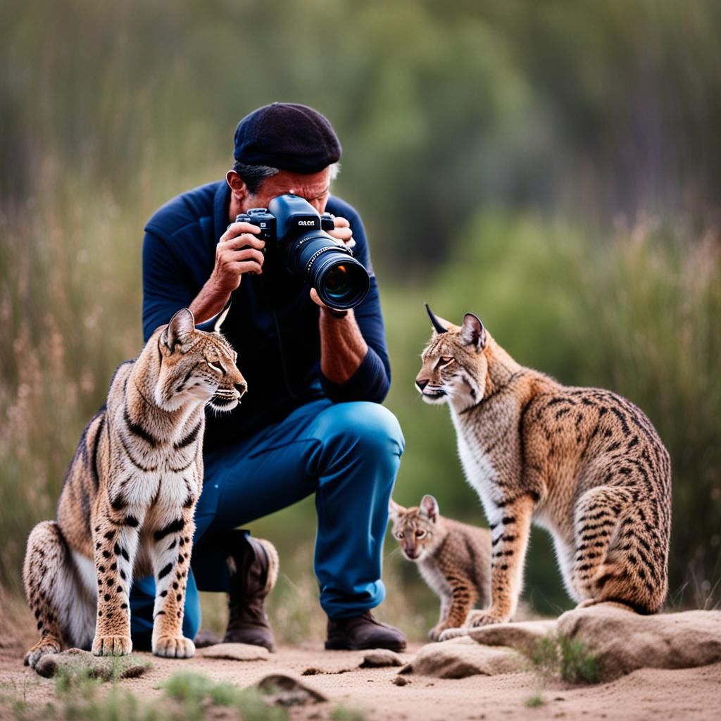 Man Photographing a Lynx Family: Professional Wildlife Photo