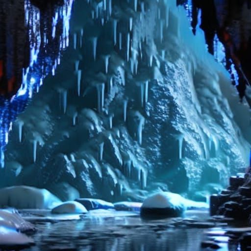 Hidden Ice Cave with Translucent Blue Formations