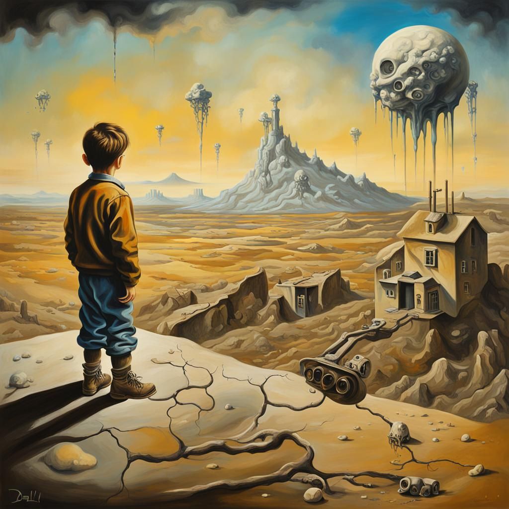 Post-Apocalyptic Child: Surrealist Oil on Canvas
