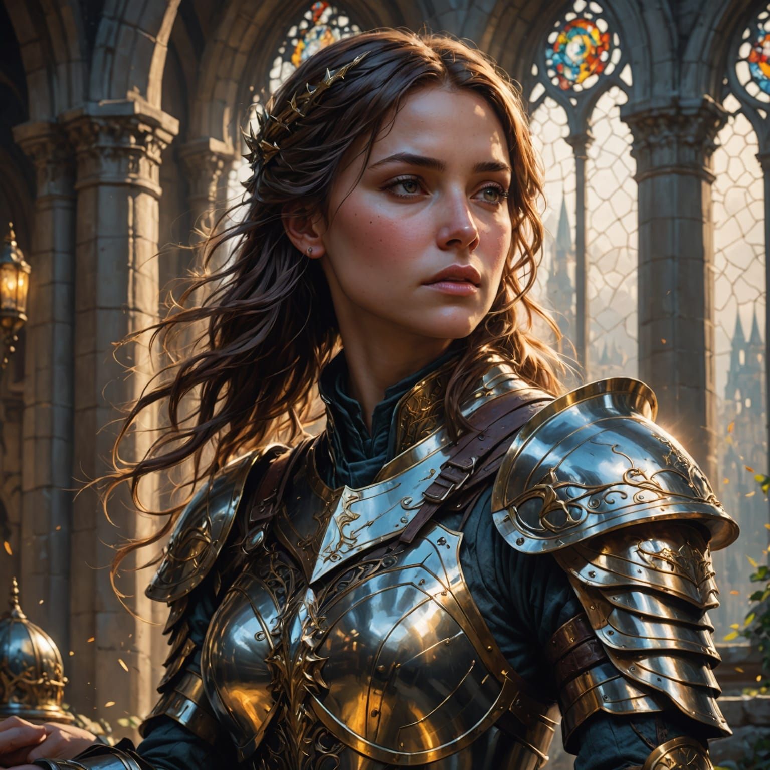 Surreal Knightess Prays to the Divine in Splendid Triadic Hu...