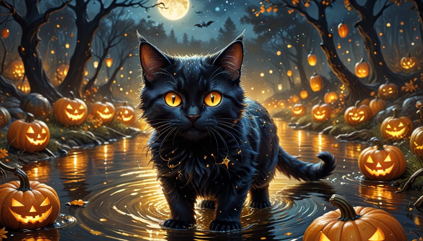 Demonic Halloween Black Cat Digital Painting