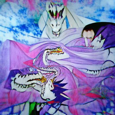 Three-Headed Dragon Eats Wizard in Anime Style
