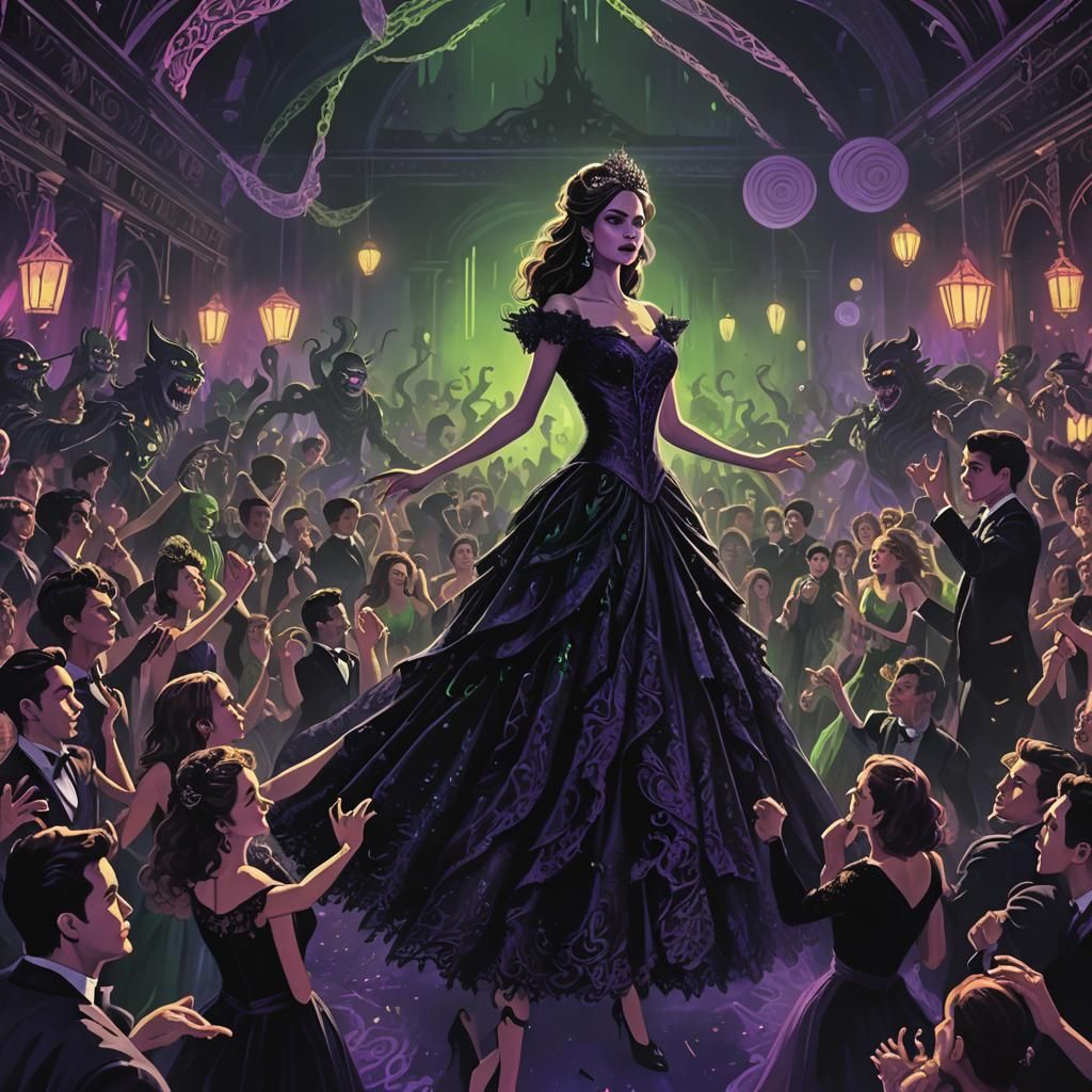 Dark Fantasy Prom Scene with Wednesday Addams