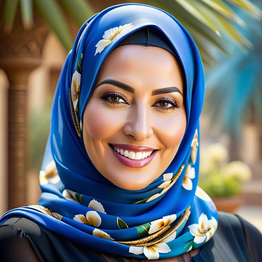 Elegant Portrait of Egyptian Woman in Blue Hijab