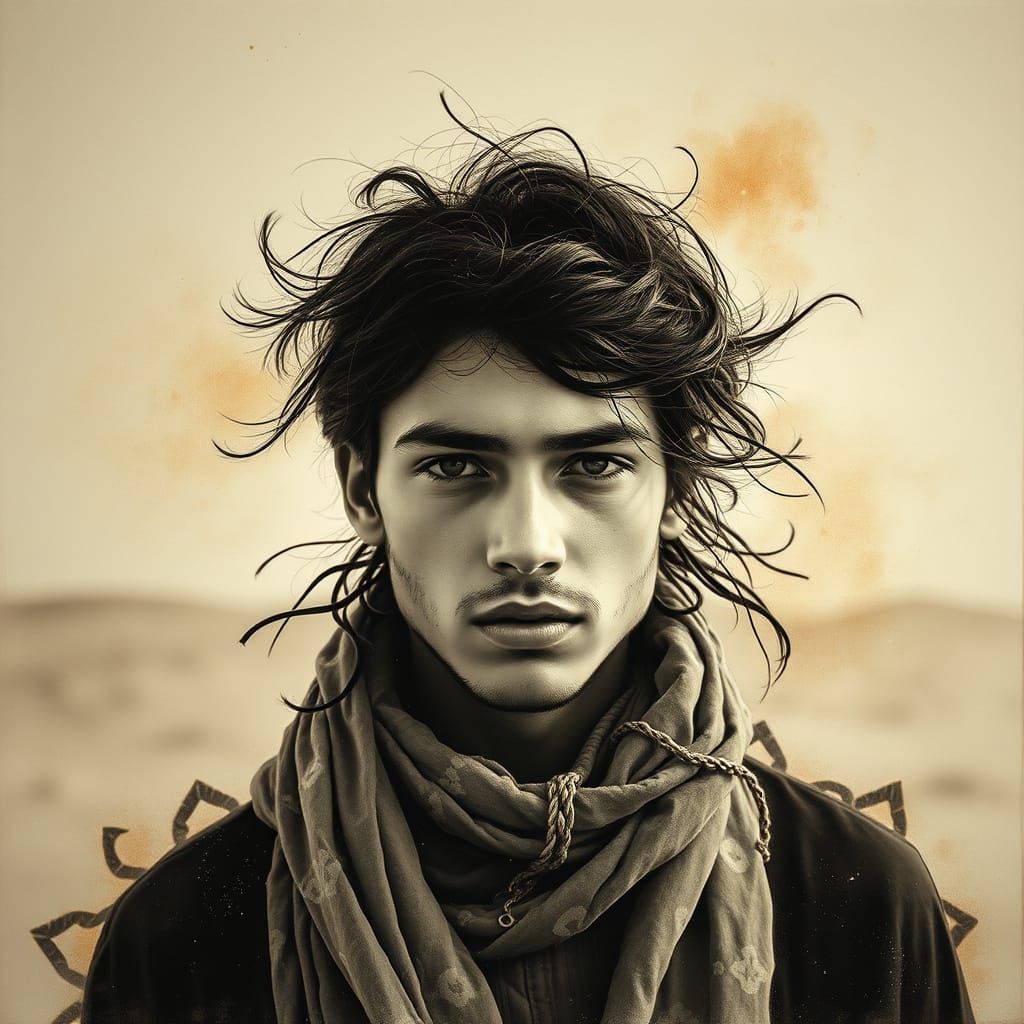 Ethereal Sepia Portrait of a Desert Wanderer