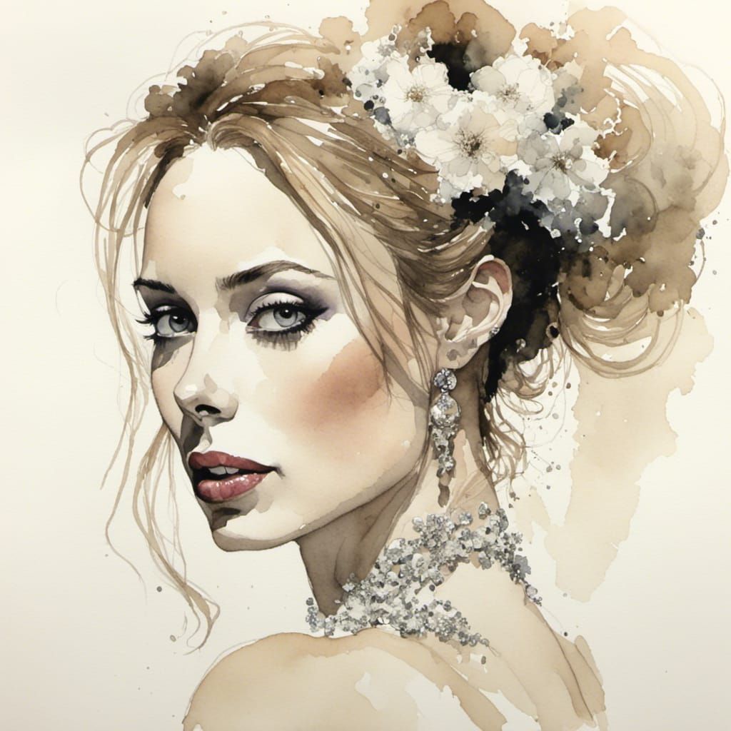 Elegant Wedding Portrait in Fashion Illustration Style