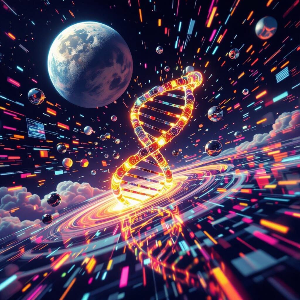 Enceladus Moon: Futuristic DevOps with Glowing DNA