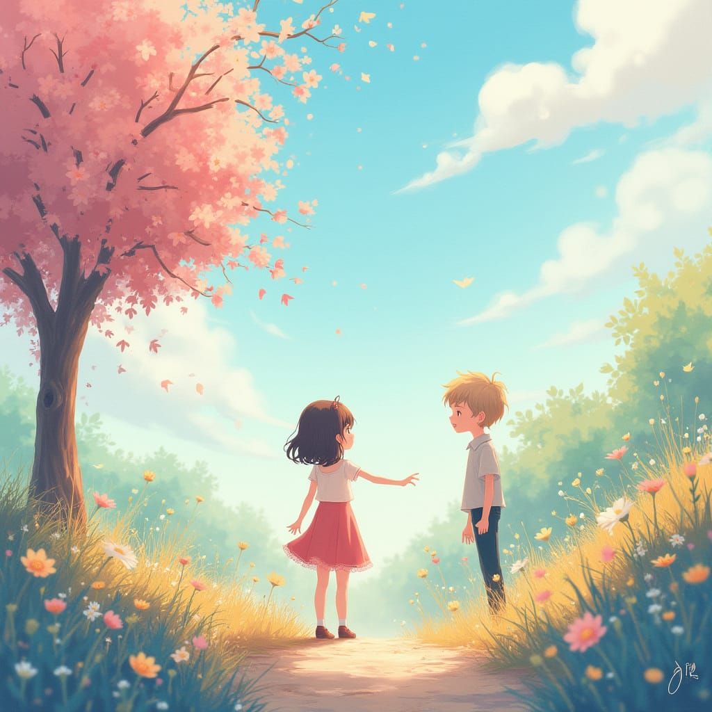Dreamy Anime Scene in Pastel Watercolor Style