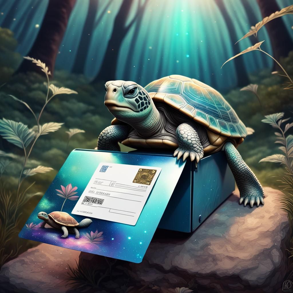 Turtle Postcard Delivery: Minimalist Astral Illustration