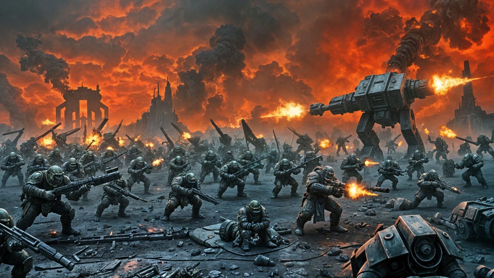 Orks in Intense Warhammer 40K Battle Scene