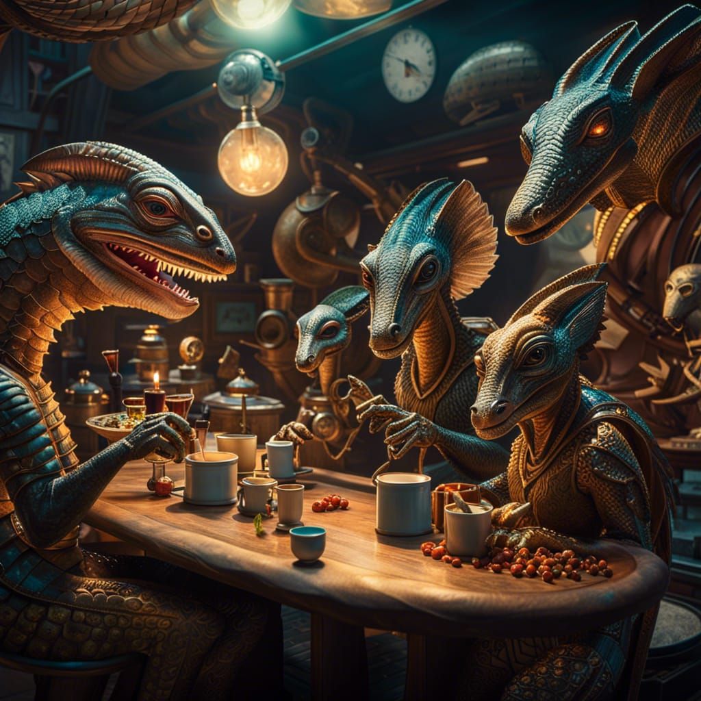 Aliens at a 1950s Diner in Hyper-Realistic Style