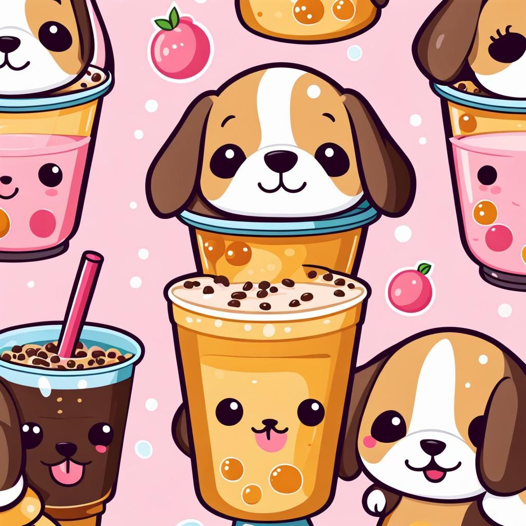 Kawaii Dog Drinking Bubble Tea